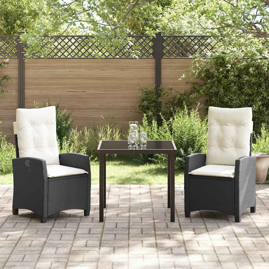 Ensemble de salle à manger pour jardin 3 pcs Noir polyrotin - 4