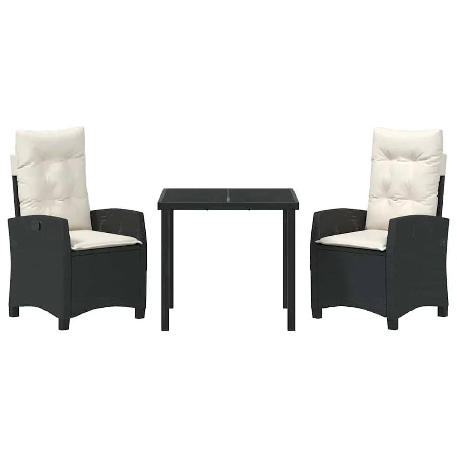 Ensemble de salle à manger pour jardin 3 pcs Noir polyrotin - 7