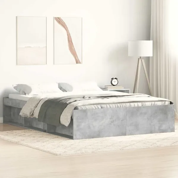 Cadre de lit sans matelas gris béton 135x190 cm