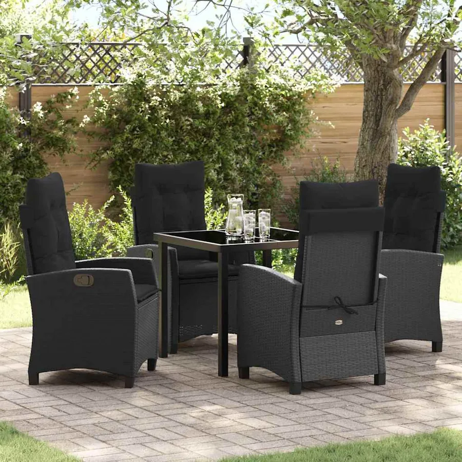 Ensemble de salle à manger pour jardin 5 pcs Noir polyrotin