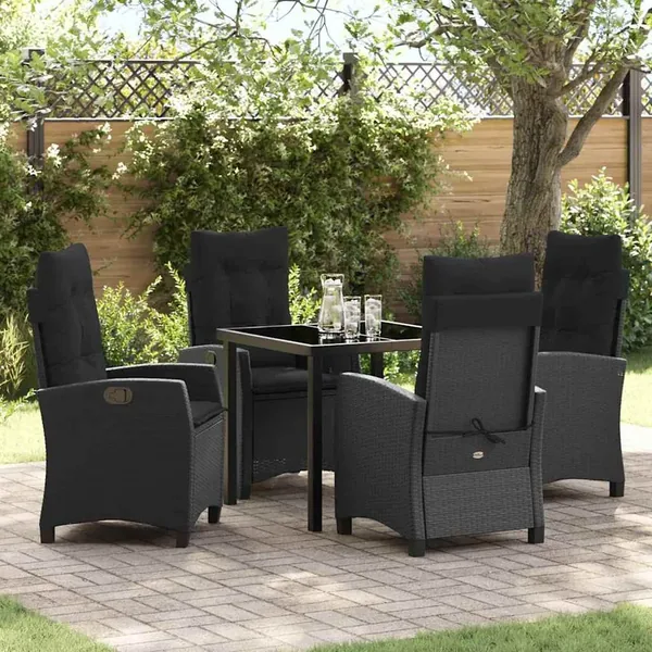 Ensemble de salle à manger pour jardin 5 pcs Noir polyrotin