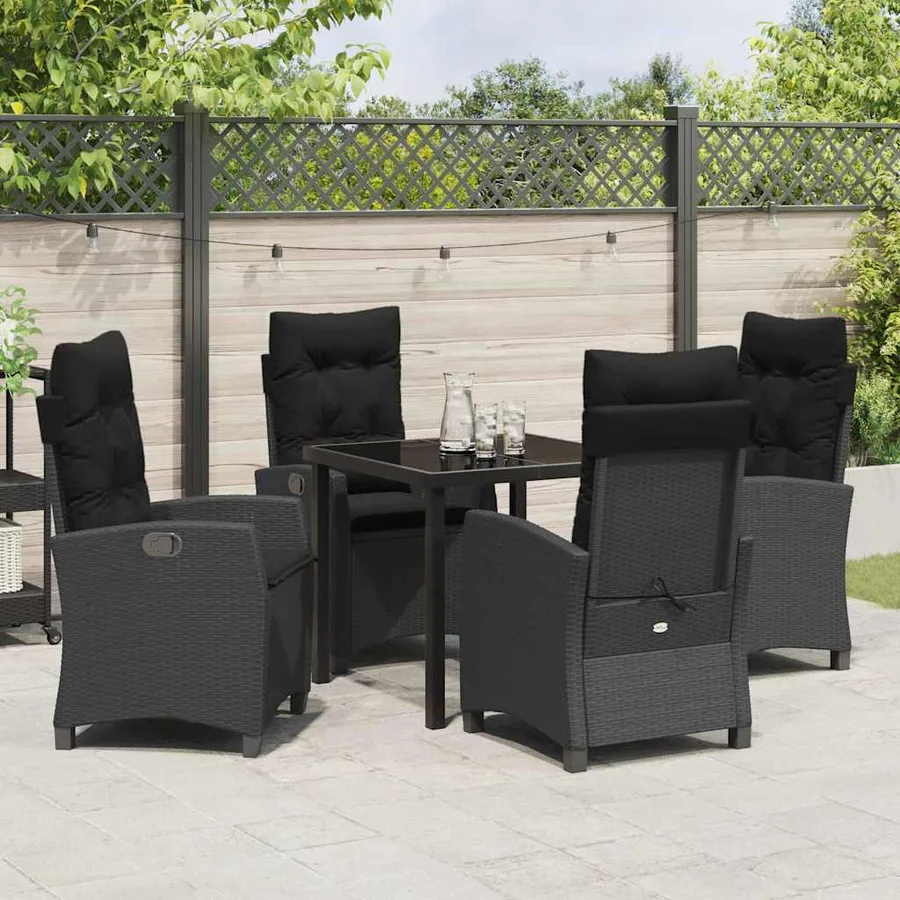 Ensemble de salle à manger pour jardin 5 pcs Noir polyrotin - 4