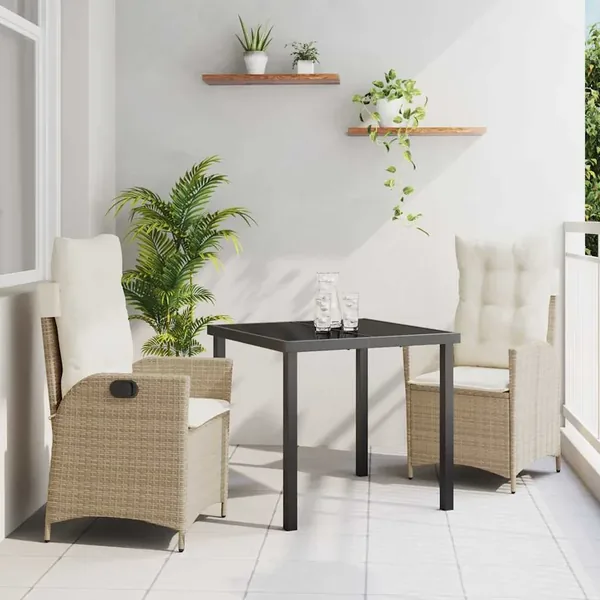 Ensemble de salle à manger pour jardin 3 pcs Beige polyrotin
