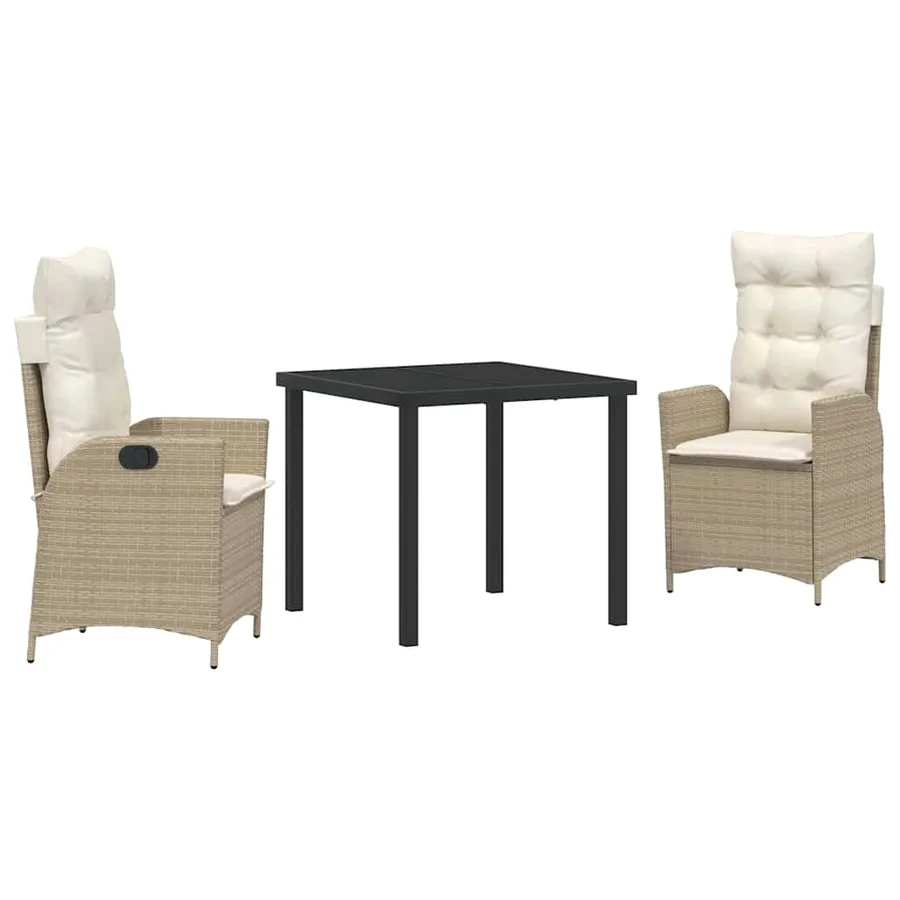 Ensemble de salle à manger pour jardin 3 pcs Beige polyrotin - 2