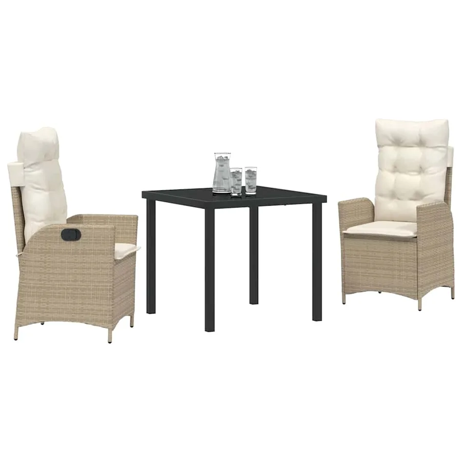Ensemble de salle à manger pour jardin 3 pcs Beige polyrotin - 3