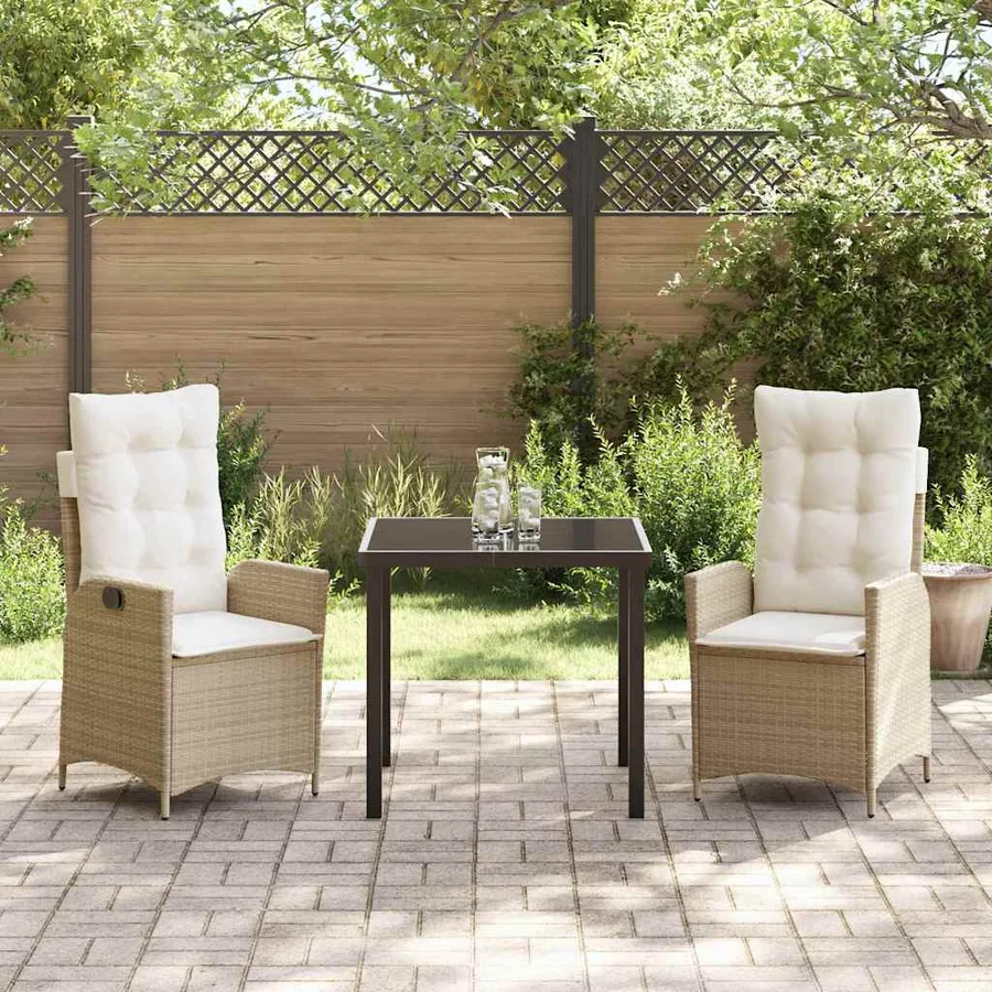 Ensemble de salle à manger pour jardin 3 pcs Beige polyrotin - 4