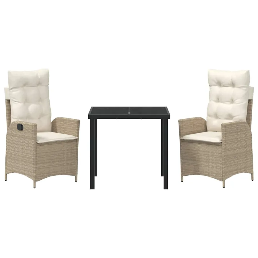 Ensemble de salle à manger pour jardin 3 pcs Beige polyrotin - 7