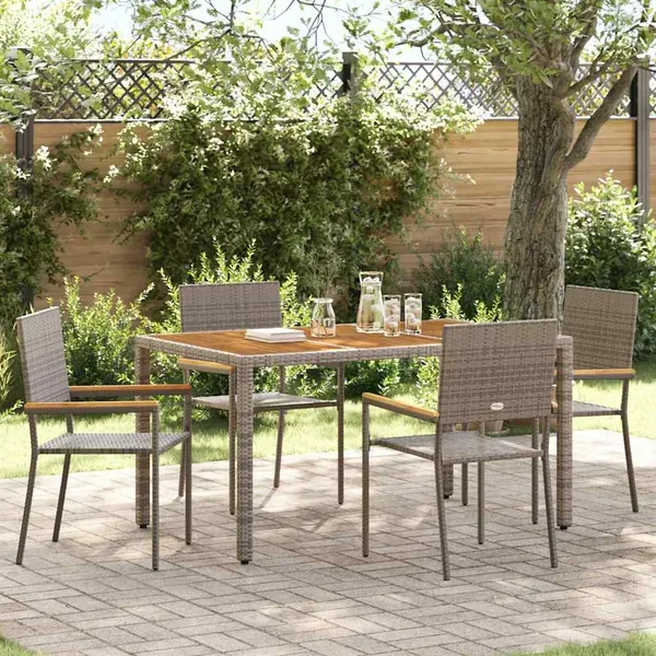 Ensemble de salle à manger pour jardin 5 pcs Gris polyrotin