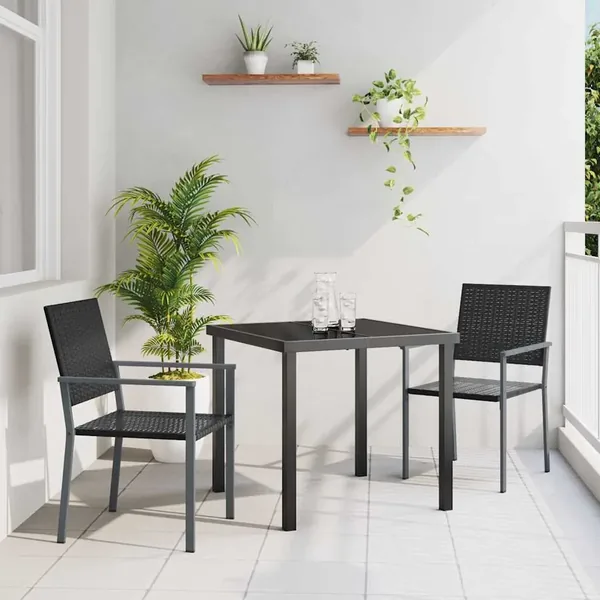 Ensemble de salle à manger pour jardin 3 pcs Noir Rotin PE