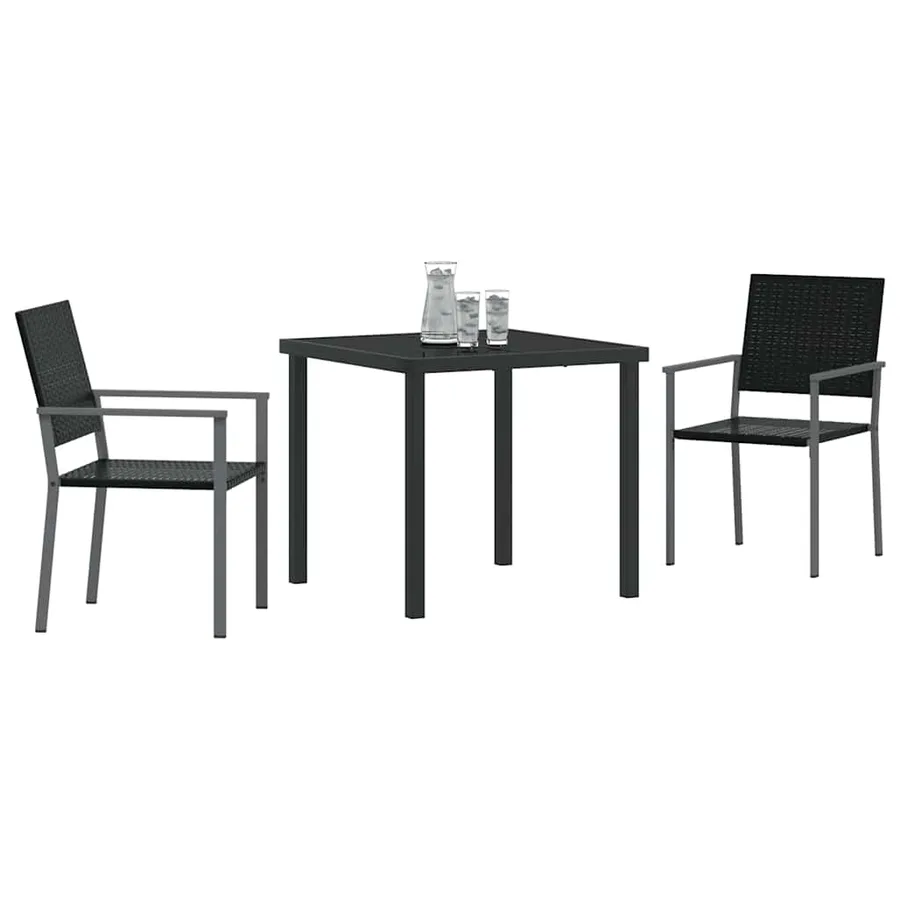 Ensemble de salle à manger pour jardin 3 pcs Noir Rotin PE - 3