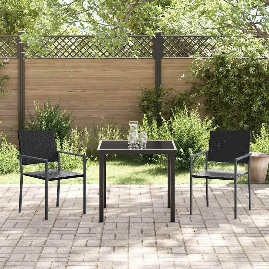 Ensemble de salle à manger pour jardin 3 pcs Noir Rotin PE - 4