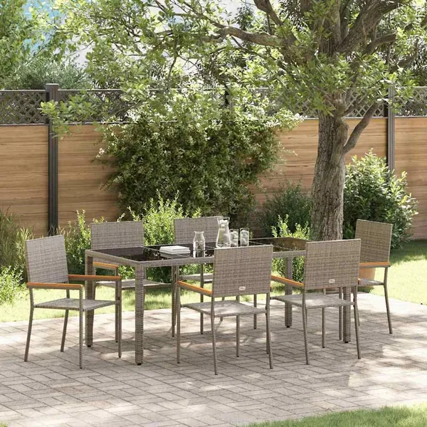 Ensemble de salle à manger pour jardin 7 pcs Gris polyrotin