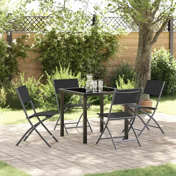 Ensemble de salle à manger pour jardin 5 pcs Noir