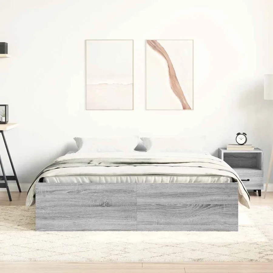 Cadre de lit sans matelas sonoma gris 135x190 cm - 4