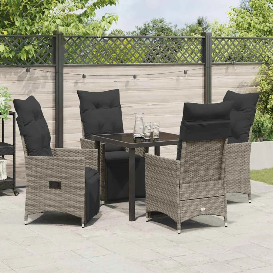 Ensemble de salle à manger pour jardin 5 pcs Gris polyrotin - 4