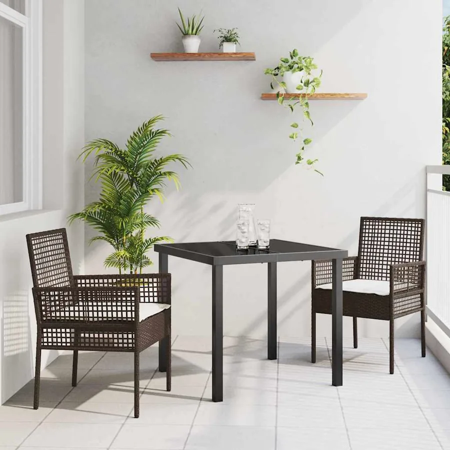 Ensemble de salle à manger pour jardin 3 pcs Marron polyrotin