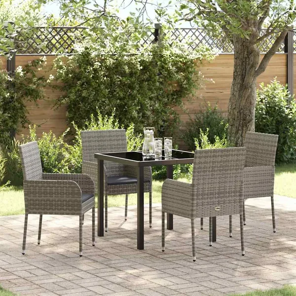 Ensemble de salle à manger pour jardin 5 pcs Gris polyrotin
