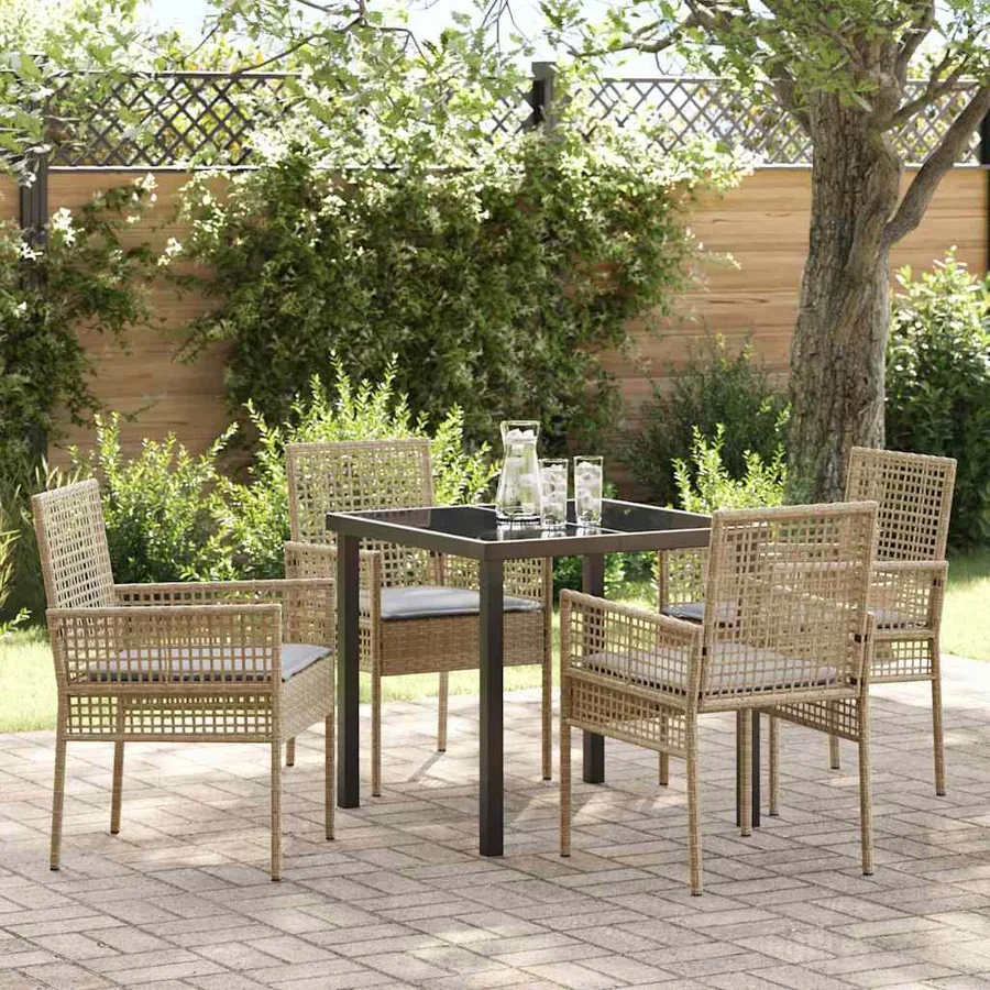 Ensemble de salle à manger pour jardin 5 pcs Beige polyrotin