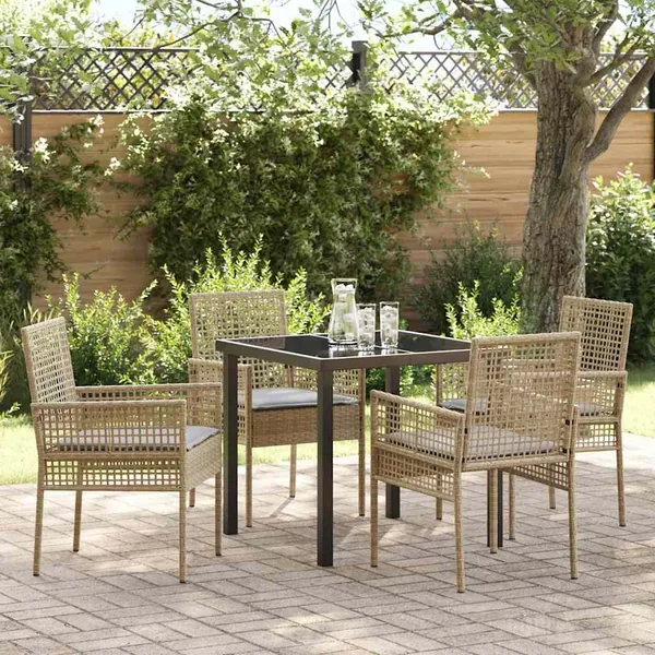 Ensemble de salle à manger pour jardin 5 pcs Beige polyrotin