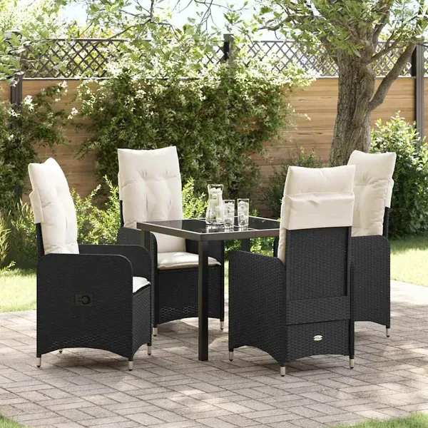 Ensemble de salle à manger pour jardin 5 pcs Noir polyrotin