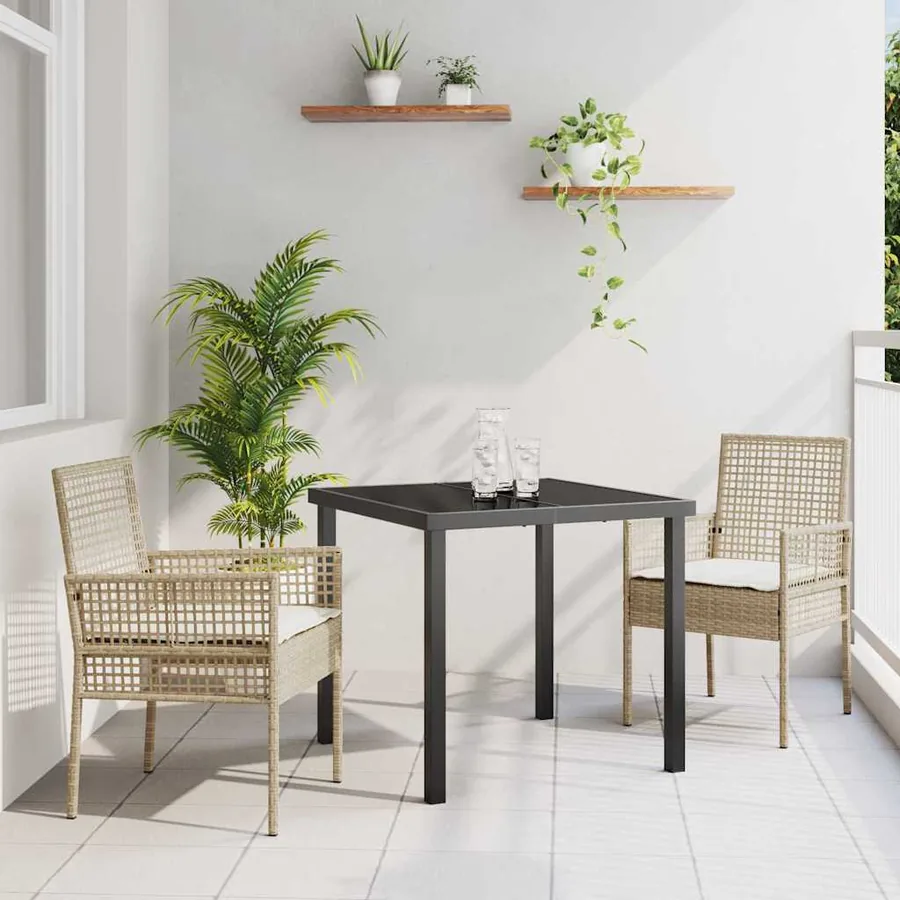 Ensemble de salle à manger pour jardin 3 pcs Beige polyrotin