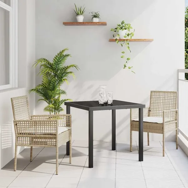 Ensemble de salle à manger pour jardin 3 pcs Beige polyrotin