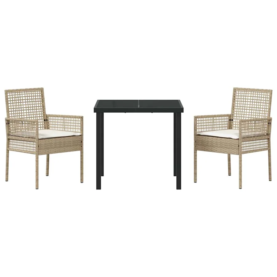 Ensemble de salle à manger pour jardin 3 pcs Beige polyrotin - 7