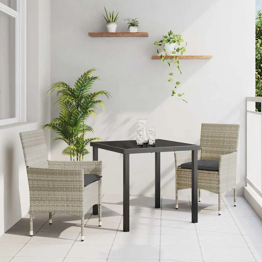 Ensemble de salle à manger pour jardin 3 pcs Gris clair