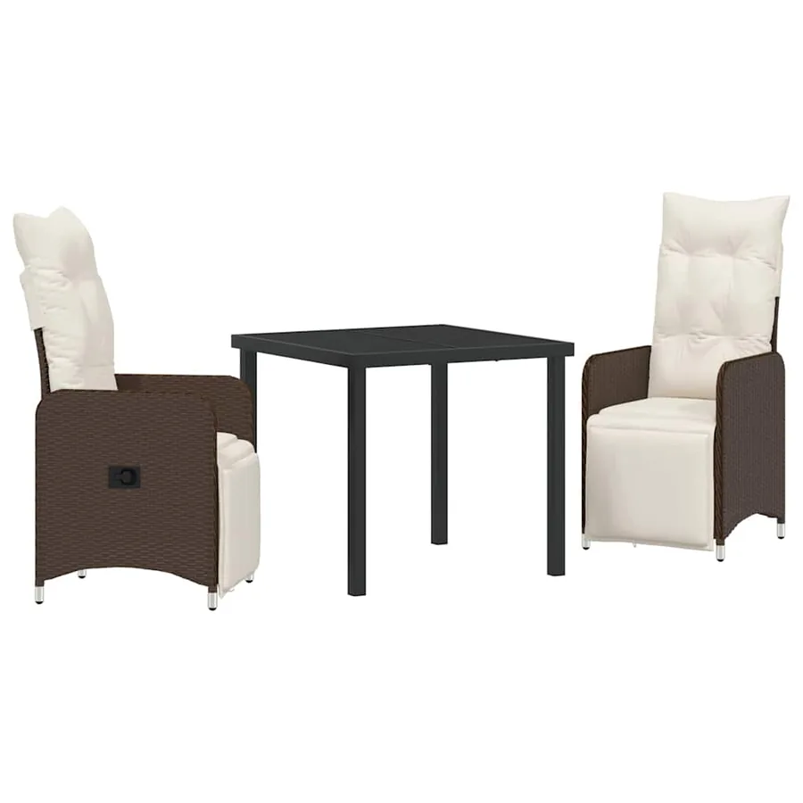 Ensemble de salle à manger pour jardin 3 pcs Marron polyrotin - 2