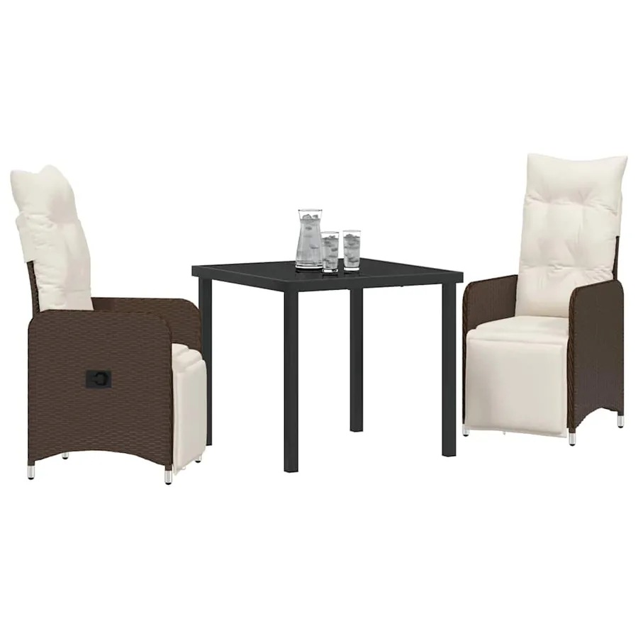 Ensemble de salle à manger pour jardin 3 pcs Marron polyrotin - 3