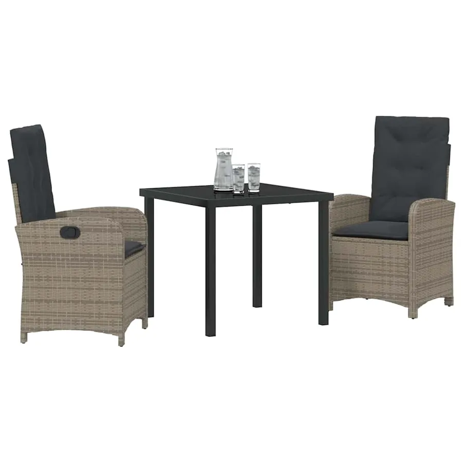 Ensemble de salle à manger pour jardin 3 pcs Gris polyrotin - 3