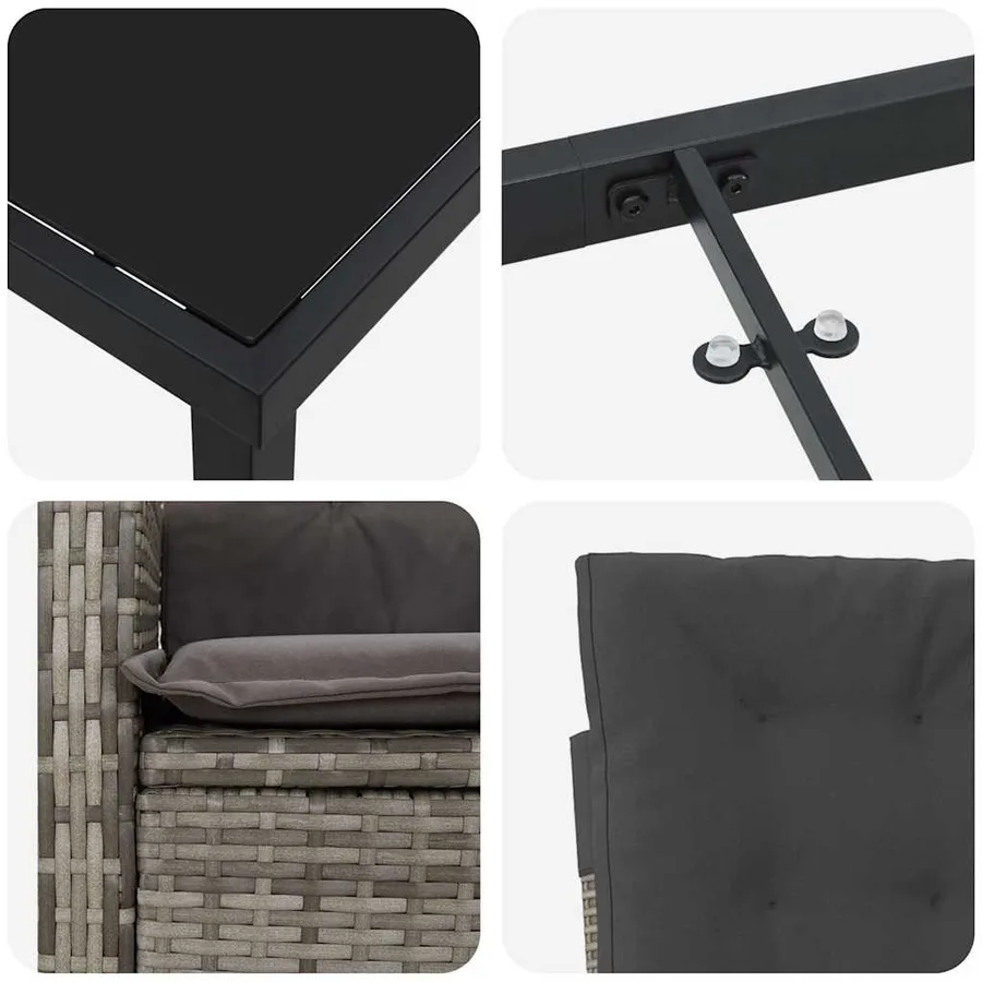 Ensemble de salle à manger pour jardin 3 pcs Gris polyrotin - 7