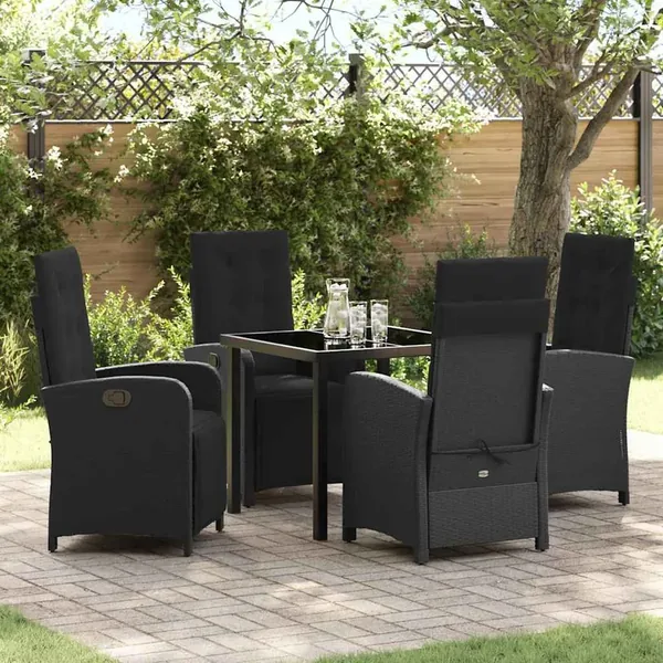 Ensemble de salle à manger pour jardin 5 pcs Noir polyrotin
