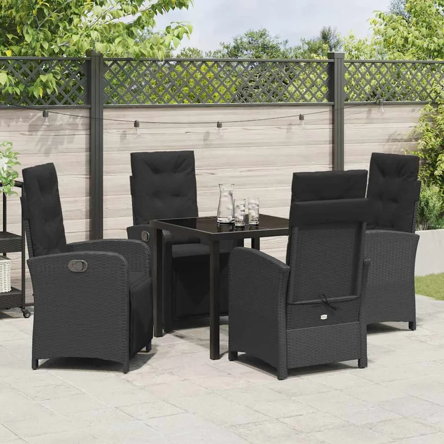 Ensemble de salle à manger pour jardin 5 pcs Noir polyrotin - 4
