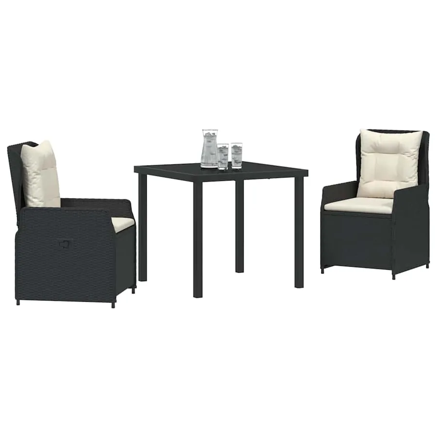Ensemble de salle à manger pour jardin 3 pcs Noir polyrotin - 3