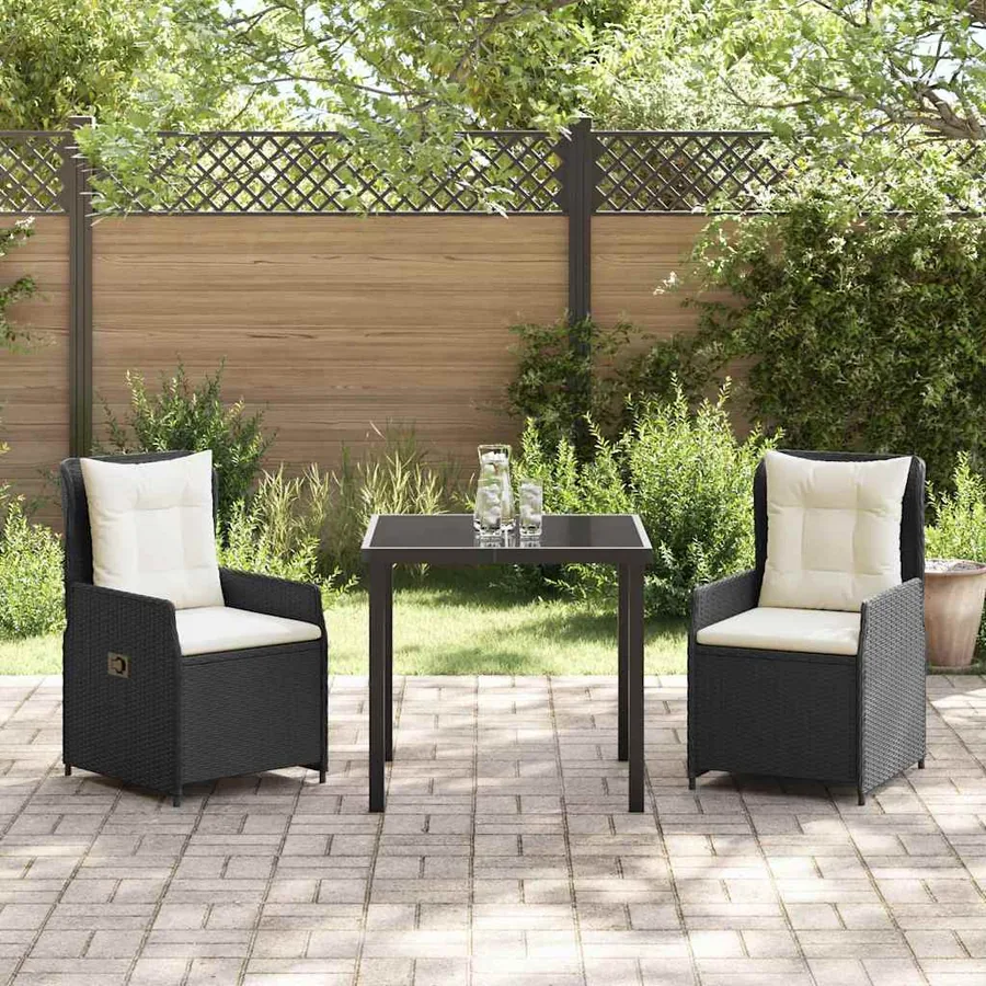 Ensemble de salle à manger pour jardin 3 pcs Noir polyrotin - 4
