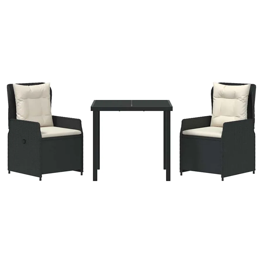 Ensemble de salle à manger pour jardin 3 pcs Noir polyrotin - 7