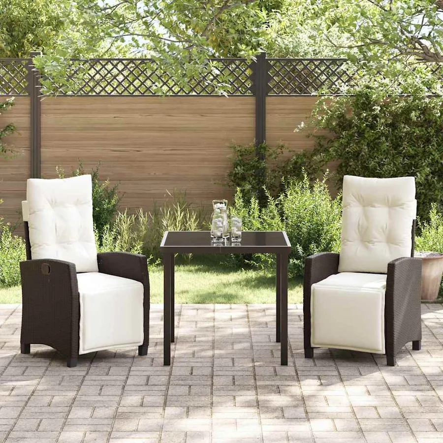 Ensemble de salle à manger pour jardin 3 pcs Marron polyrotin - 4