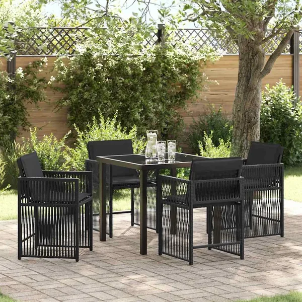 Ensemble de salle à manger pour jardin 5 pcs Noir polyrotin