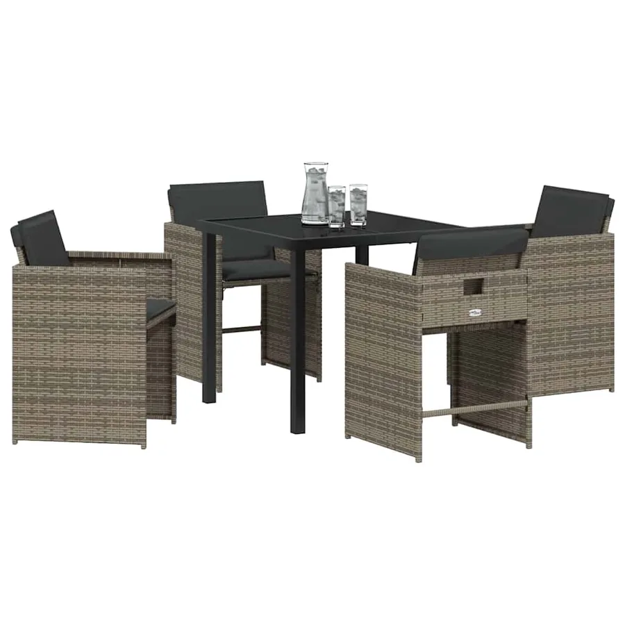 Ensemble de salle à manger pour jardin 5 pcs Gris polyrotin - 3