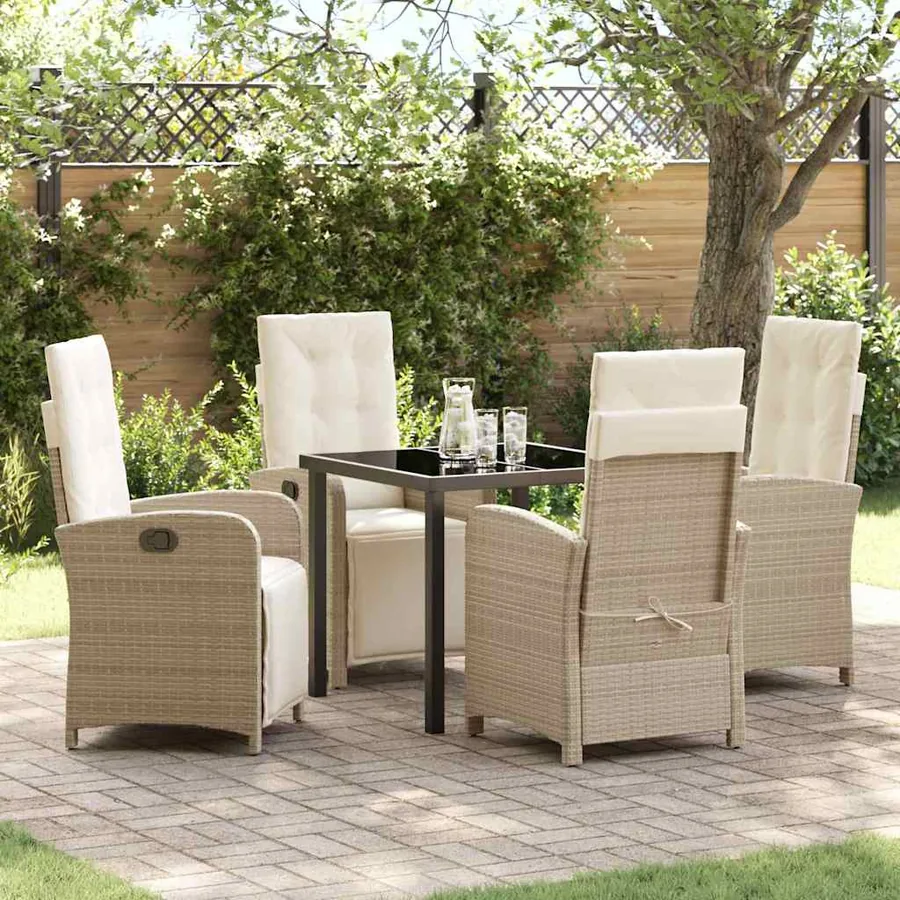 Ensemble de salle à manger pour jardin 5 pcs Beige polyrotin