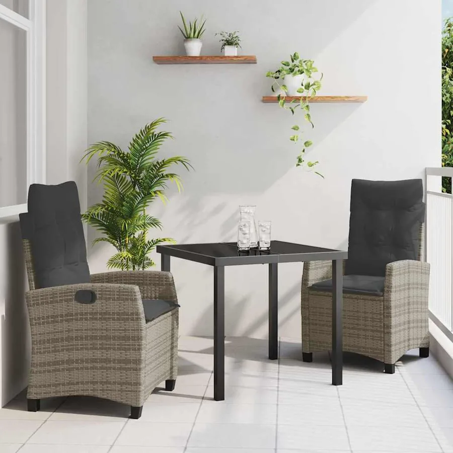 Ensemble de salle à manger pour jardin 3 pcs Gris polyrotin