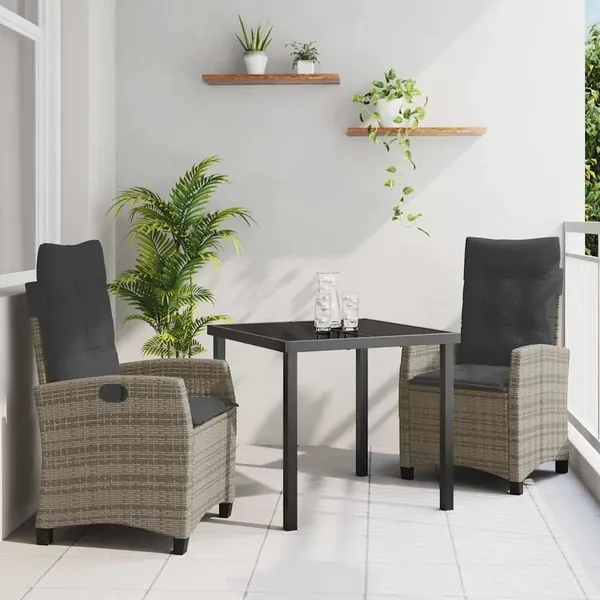 Ensemble de salle à manger pour jardin 3 pcs Gris polyrotin