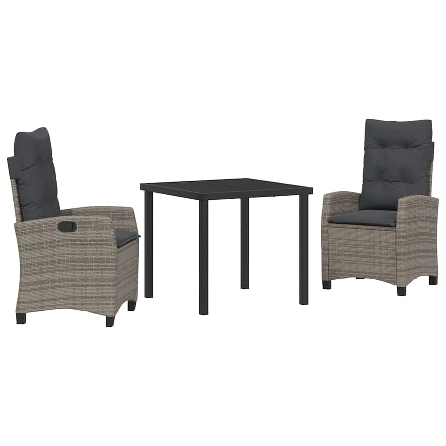 Ensemble de salle à manger pour jardin 3 pcs Gris polyrotin - 2