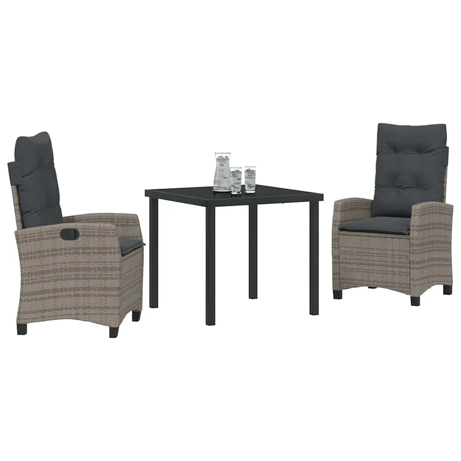Ensemble de salle à manger pour jardin 3 pcs Gris polyrotin - 3