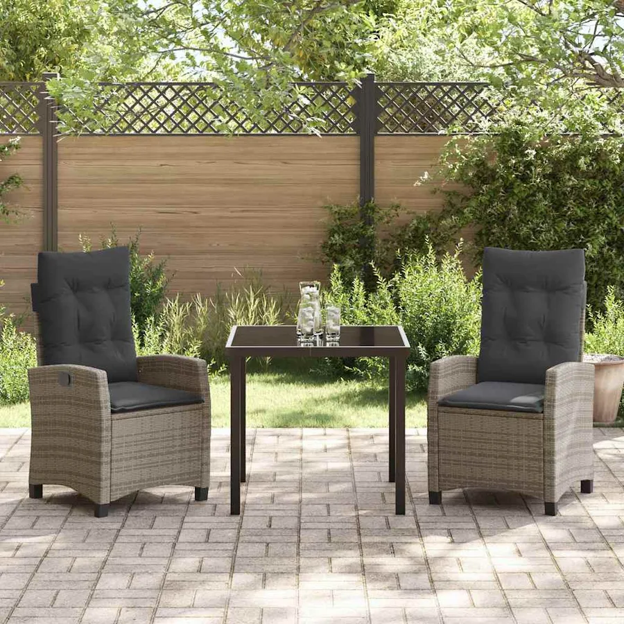 Ensemble de salle à manger pour jardin 3 pcs Gris polyrotin - 4