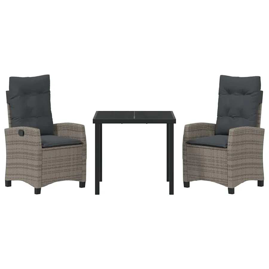 Ensemble de salle à manger pour jardin 3 pcs Gris polyrotin - 7