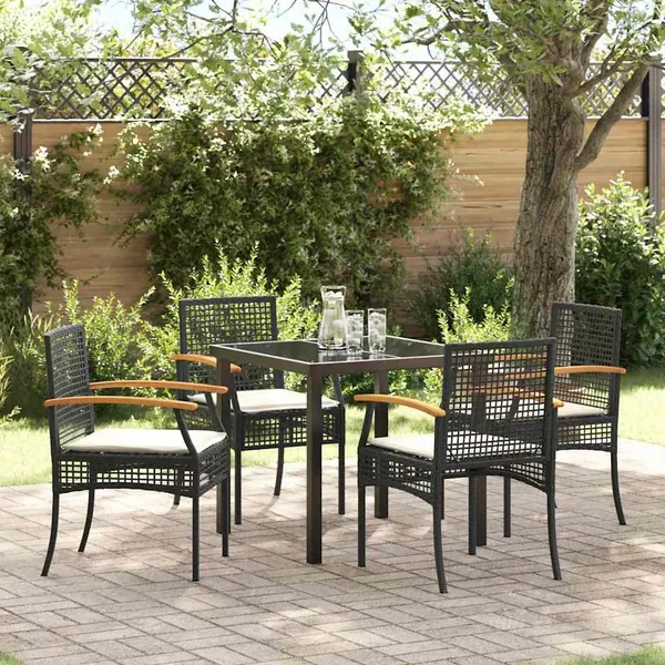 Ensemble de salle à manger pour jardin 5 pcs Noir Rotin