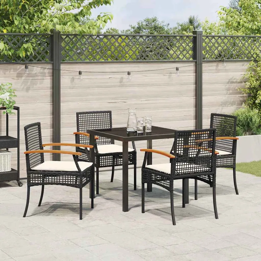 Ensemble de salle à manger pour jardin 5 pcs Noir Rotin - 4