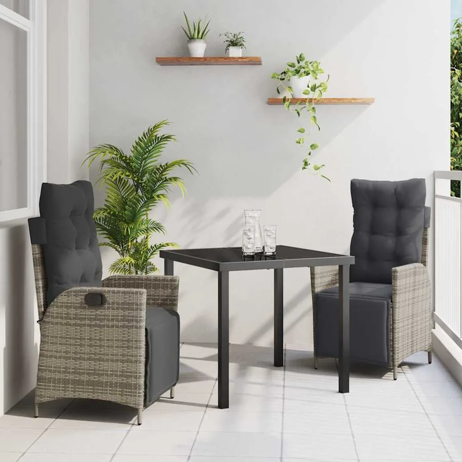 Ensemble de salle à manger pour jardin 3 pcs Gris polyrotin